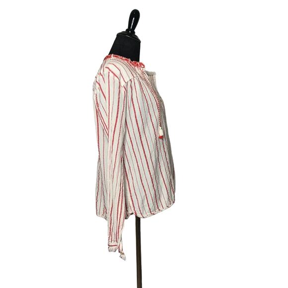 Scotch & Soda white red stripes long sleeves boho tunic top size Large - Picture 8 of 9
